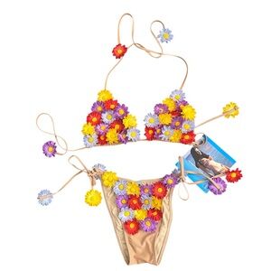 Bikini 2 Pcs Set Floral Embroidery NWT